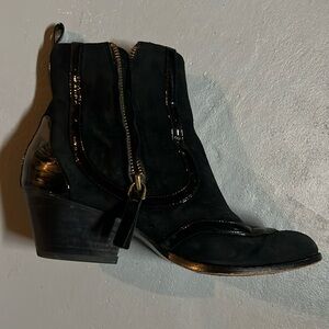 Viviane Westwood black patent leather and suede booties